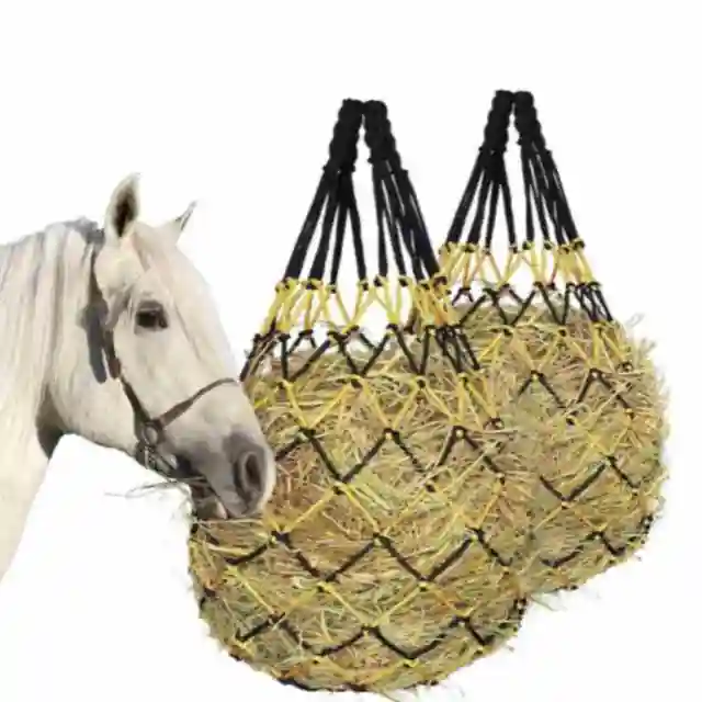 2 PCS Slow Feed Hay Net for Horse 2" Holes Hay Nets Strong Load-Bearing Hay Bag Hanging for Horse Stable Trailer 3