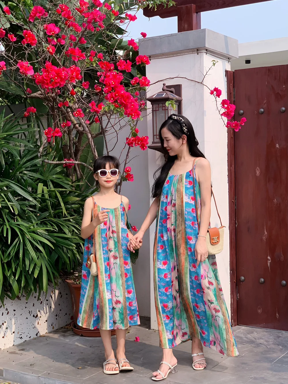 Vestido combinando para meninas e mães, look de férias, mãe e