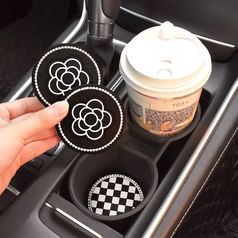 2PCS of Diamond Car Coasters, Tea Flower Car Cup Holders, Silicone Anti Slip Coasters, General Motors Interior Water Cup Mats