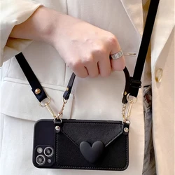 Crossbody Lanyard 3D Heart Wallet Card Case with Wrist Strap - Soft Silicone Cover - MI Poco X4Pro (Black)