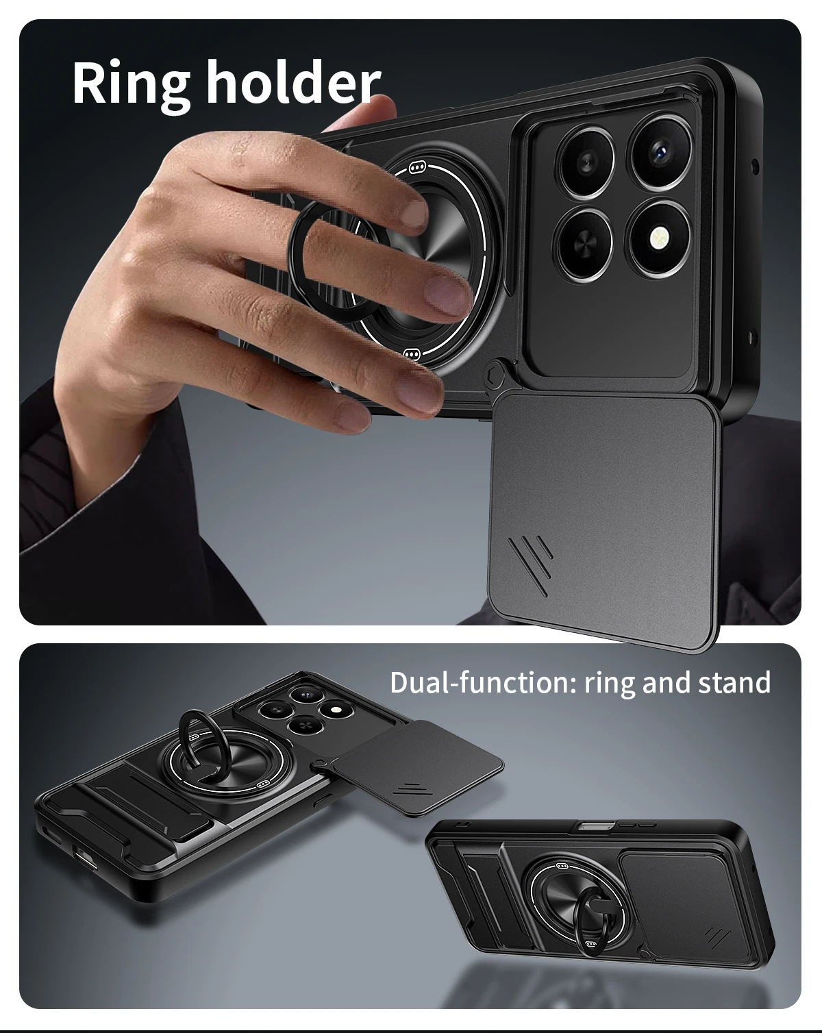 Enhanced Armor Shockproof Phone Case with Sliding Camera Cover and Built-in Kickstand