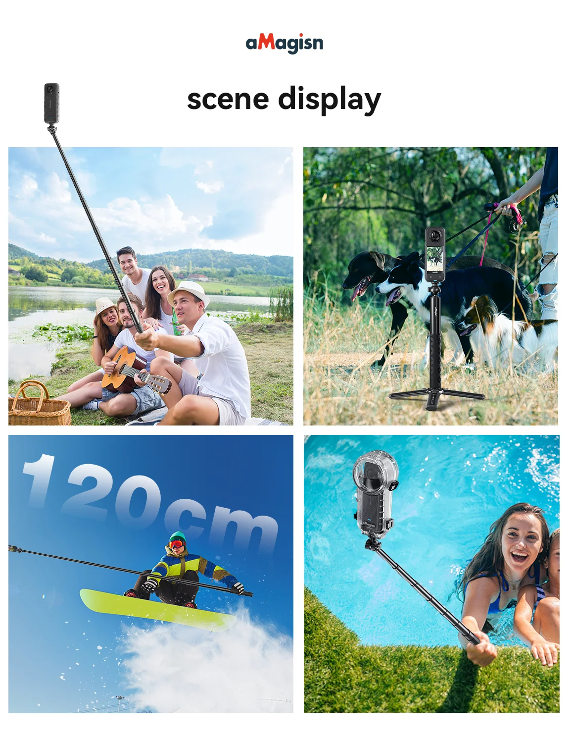 aMagisn Extendable Selfie Stick 70CM 120CM with 360&deg; Ball Head for Insta360 Ace Pro 2 X4 X3 Gopro Hero 13 12 DJI Action 5 pro selfie stick tripod selfie stick sports camera selfie stick cell phone selfie stick smartphone selfie stick