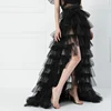 Women Long High Low Ruffles Tulle Skirt Solid Color Mesh Tied-Up Irregular Floor-Length Party Train Overskirt Cover Ups 1