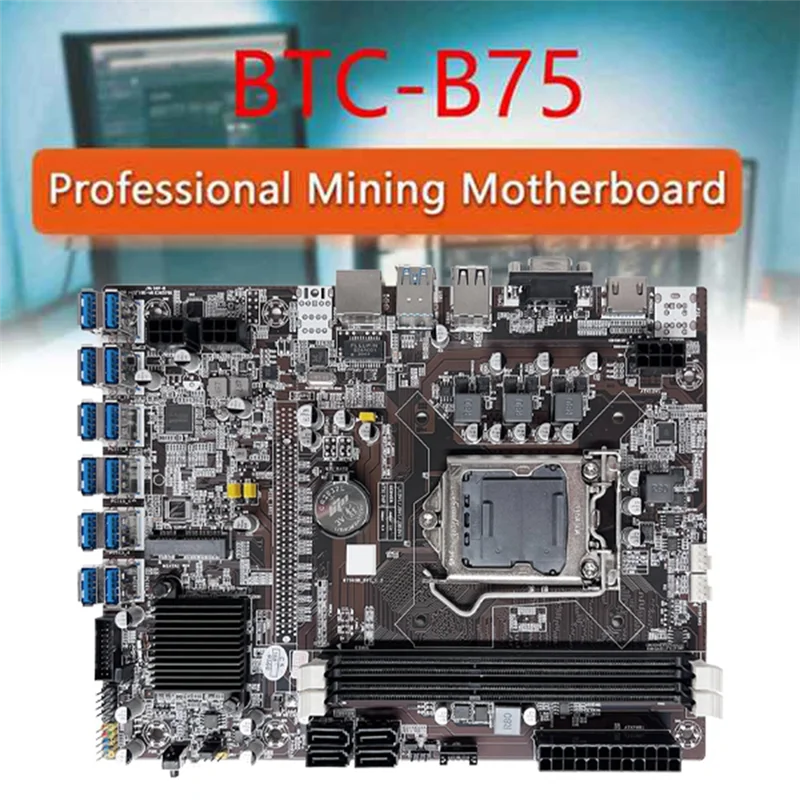 B75 BTC Mining Motherboard 12 PCIE To USB LGA1155 DDR3 4GB 1600Mhz RAM ...