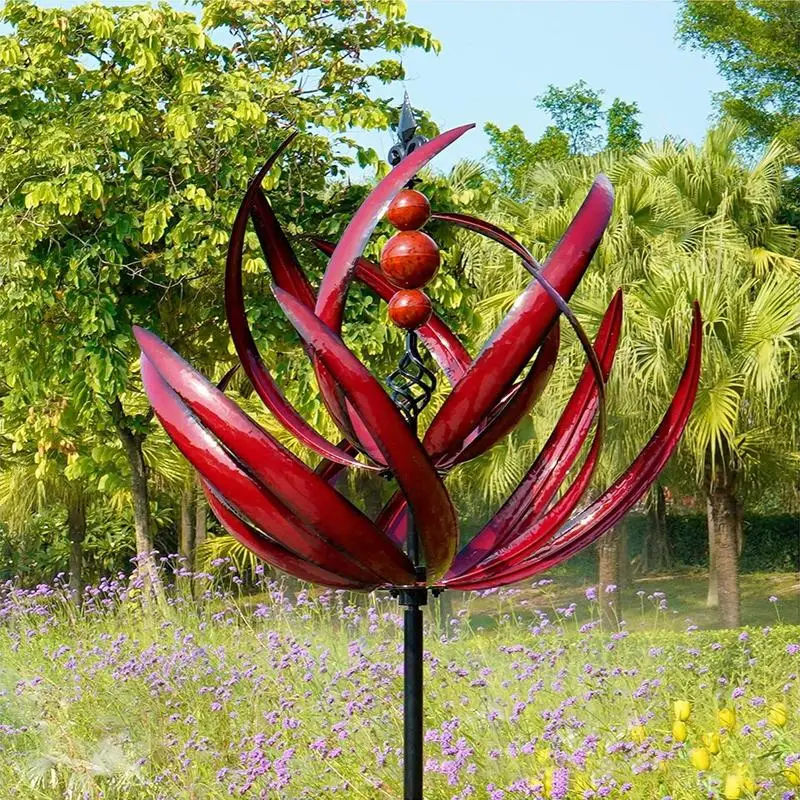 

Garden Wind Spinners On Stakes Outdoor UV Resistant 360 Degree Rotatable Lotus Lawn Terrace Windmill Yard Display Decoration