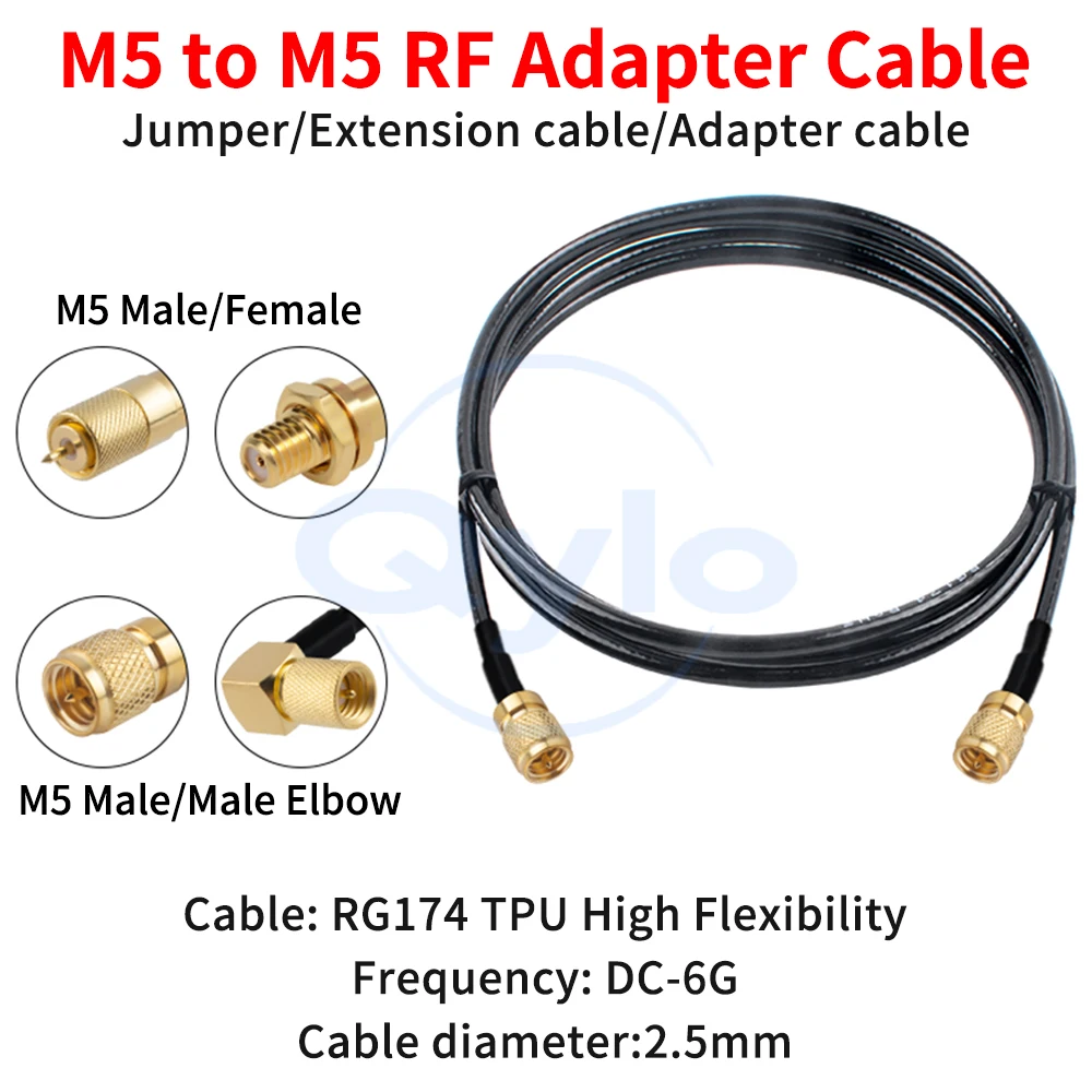 M5 zu M5 Stecker/Buchse Adapterkabel Antennen-HF-Verlängerungskabel Hochflexibles RG174 TPU-Kabel M5 zu M5 Kabel (1 Stück)