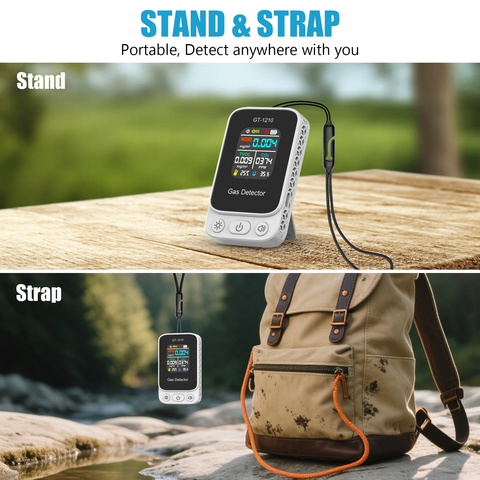 Air Quality Monitor CO2 Detector HCHO TVOC Tester Portable Gas Analyzer Indoor P