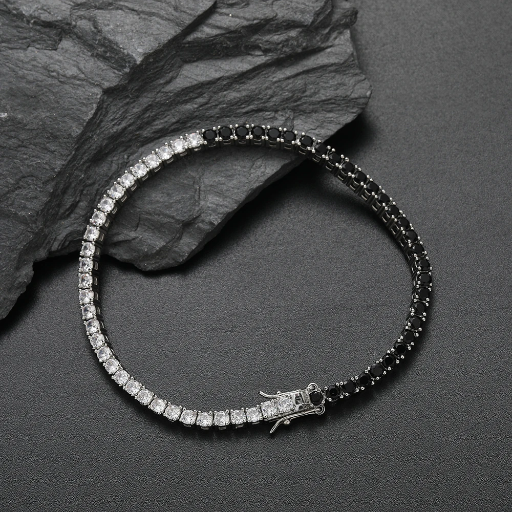 3mm black and white Zirconia brass setting Tennis bracelet