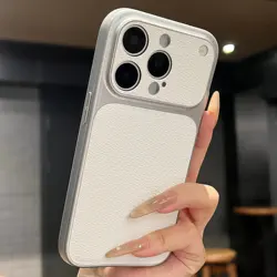 Elegant Matte Leather Magnetic Phone Case with Camera Protection and Shockproof Design - iPhone 17 Pro Max (White)