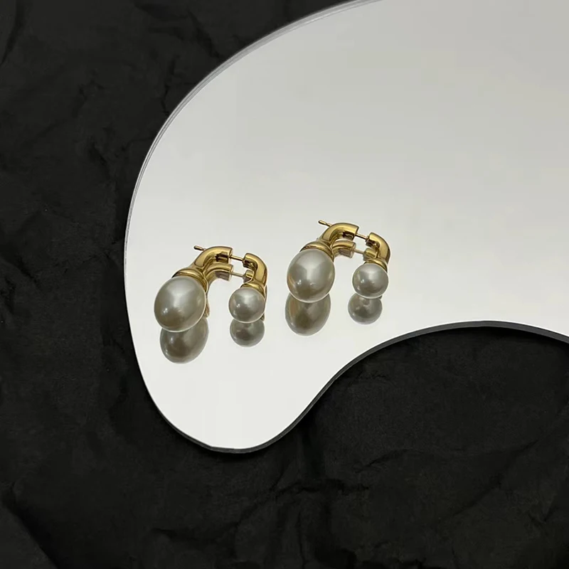 

European and American fashion double pearl earrings Original high-quality logo Exquisite women's holiday party gift