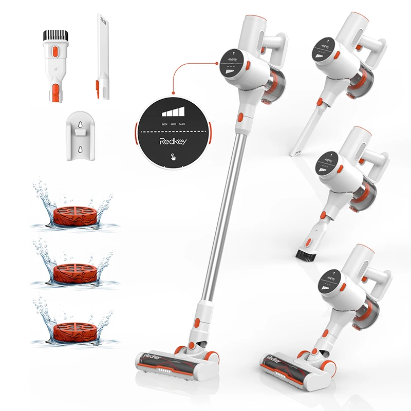 Redkey P8 무선 진공 청소기, 강력한 흡입, LED 헤드라이트 및 디스플레이, 30 분 긴 작동 시간, 분리형 배터리, 250W, 25Kpa 