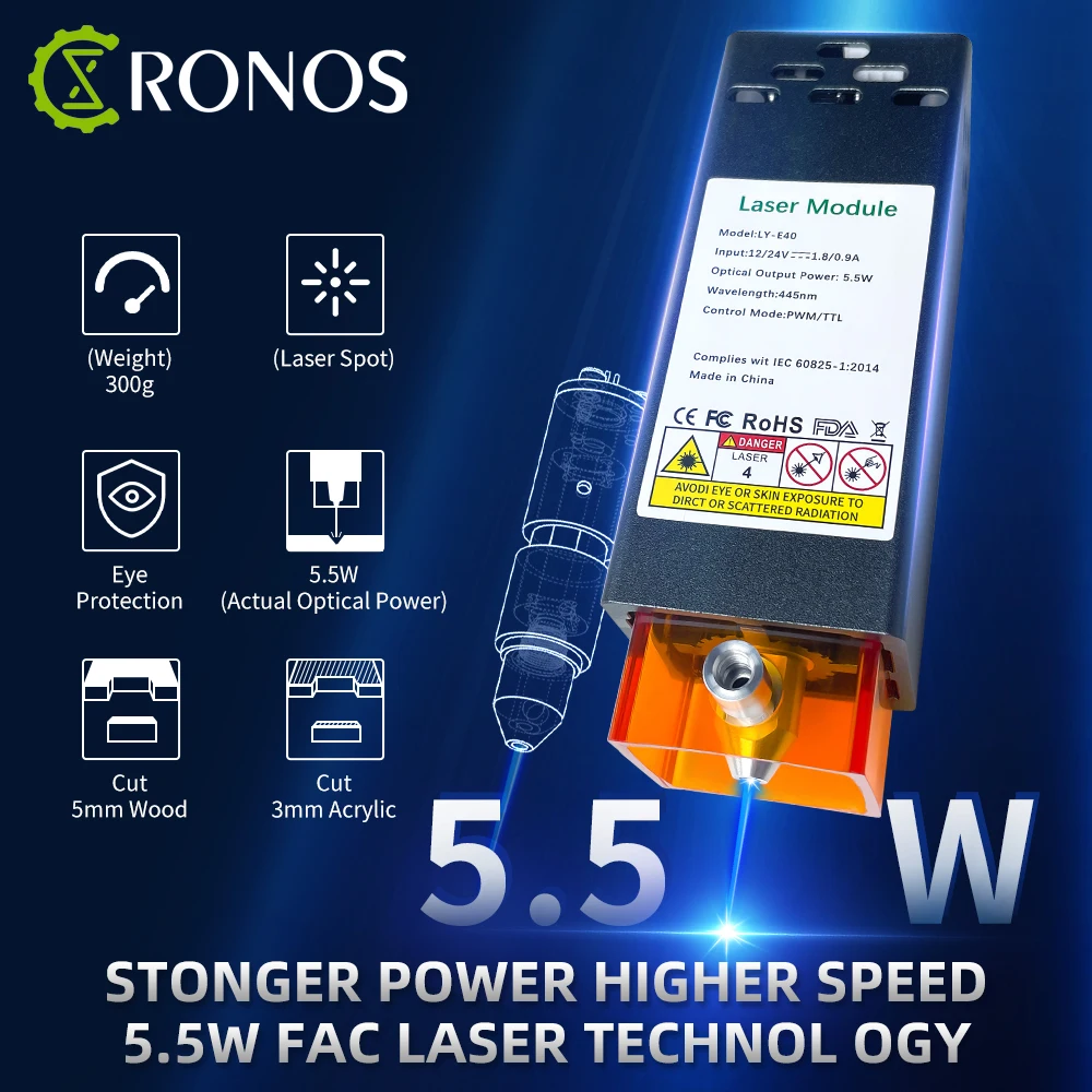 

450nm 40W Professional Laser Module ,Focal Fixed,TTL Module,Compressed Spot Technology,For Laser Engraver,Cutting Tools