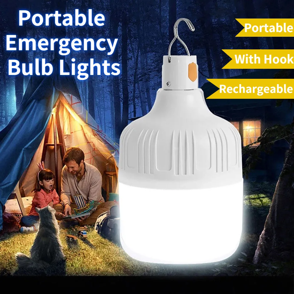 

Portable Emergency Lights Rechargeable LED Lantern Mobile Tent Lampwith Hook for Camping Fishing Patio Porch Garden Lighting