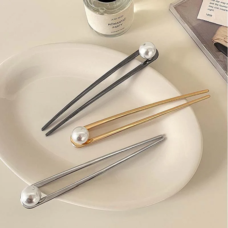 Simple Imitation Pearl U-Shape Hair Sticks Elegant Metal Hairpins for Women Girls Fashion Bun Styling Tools Hair Accessories hair accessory hair stick pearl hairpins