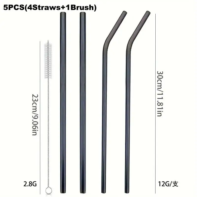 Canudos de 30cm para copo, canudos reutilizáveis de aço inoxidável, 4 conjuntos de canudos coloridos saudáveis e ecológicos para smoothie de coquetel