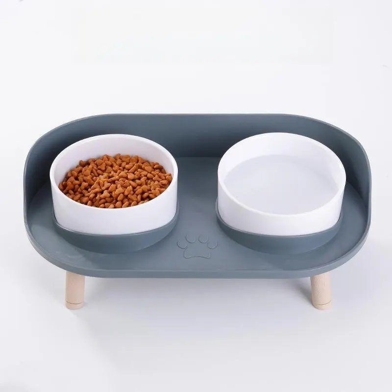 ABS Plastic Double pet food bowls Water Food Bowls Prevent Knocks Over & Protect Cervical Spine For Small Large Cats Dogs