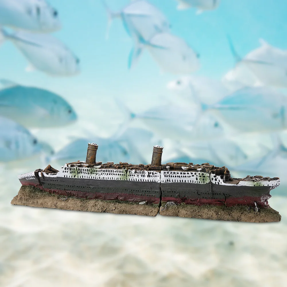 Fish tank landscaping Titanic Model Resin Aquarium Wrecked Boat Ship Decoration Artificial Fish Tank Ornament Sunk Ship Boat