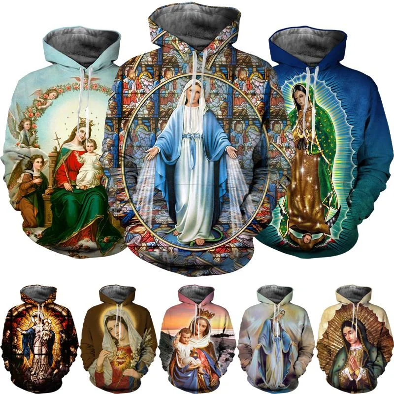 

Fashion Christian Virgin Personality Street Faith Unisex Hoodie Guadalupe Virgin Mary of Mexico 3D Print Hoodie