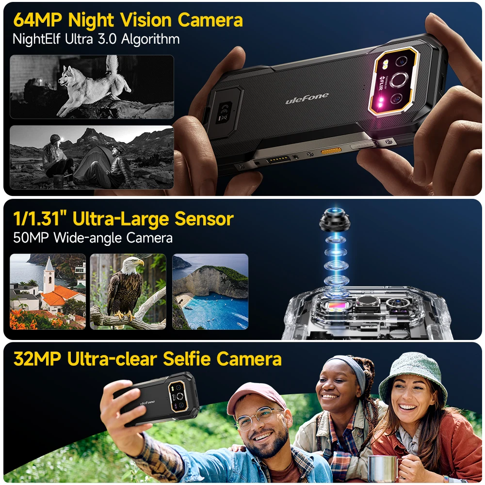 Ulefone Armor 27T Pro 5G THERMAL BY FLIR® Rugged Phone Android 14 10600mAh Smartphone 64MP 6.78" 24GB+256GB Mobile Phone NFC view 4