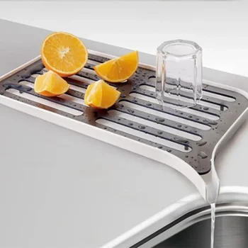 플라스틱 더블 레이어 식기 건조기 트레이, 대형 싱크 건조 랙, 작업대 배수 랙, 주방 야채 과일 물 필터 트레이