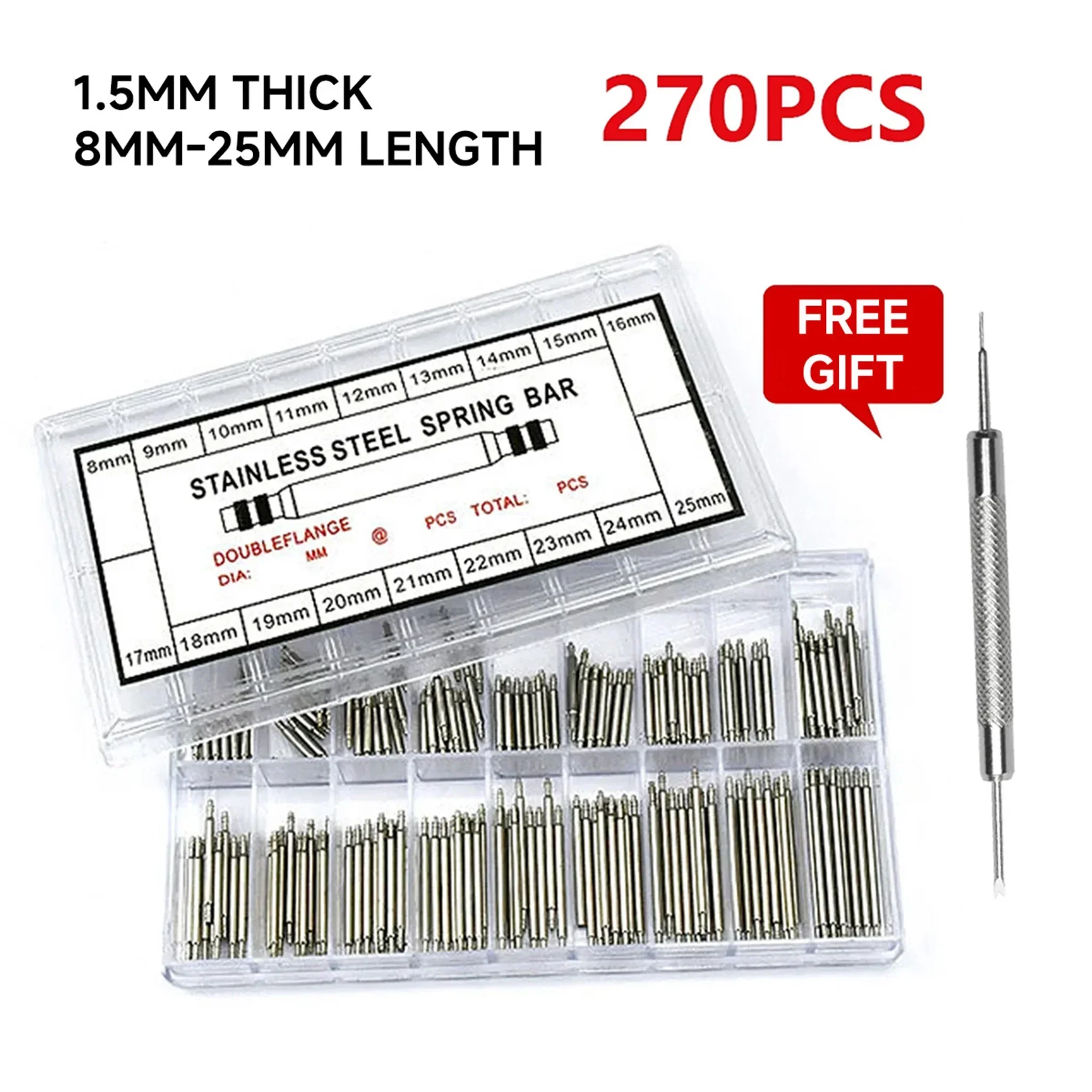 Premium Stainless Steel Spring Bar Set - 270 Pieces for Watchband and Strap Repair
