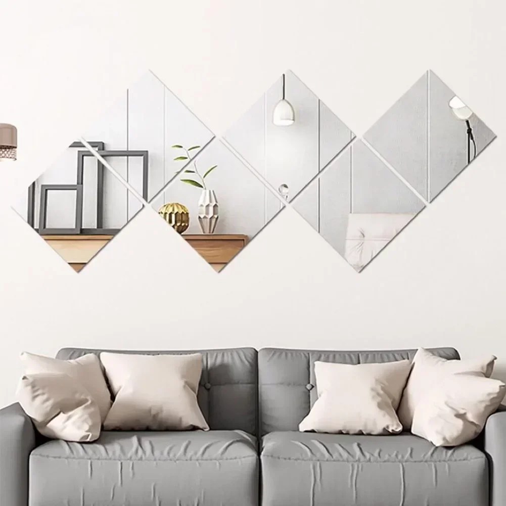3D Self-Stickers Mirror Tile Stickers DIY Art Mirrors Acrylic Wall Decoration 6PCs For Door Wardrobe Bathroom Home