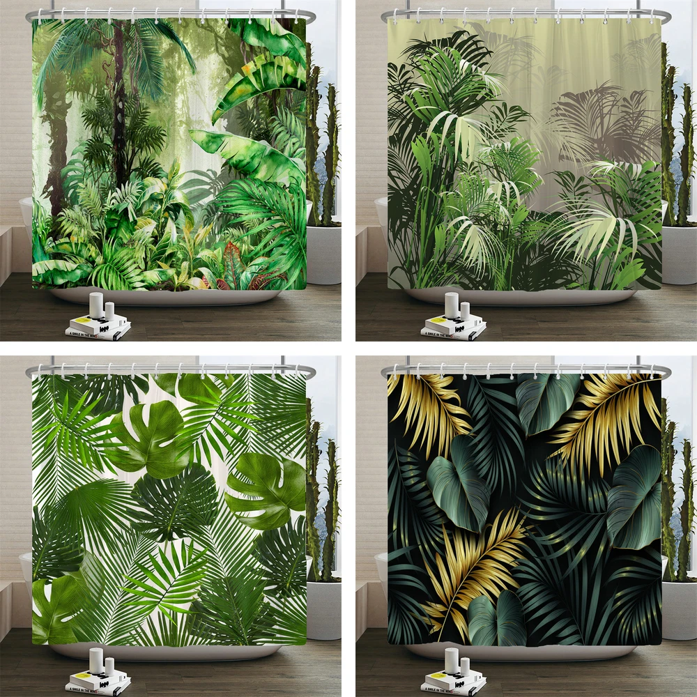 

Tropical Green Plant Shower Curtain Polyester Fabric Waterproof Bath Curtain Home Decor Palm Leaves Cactus Bathroom Curtains