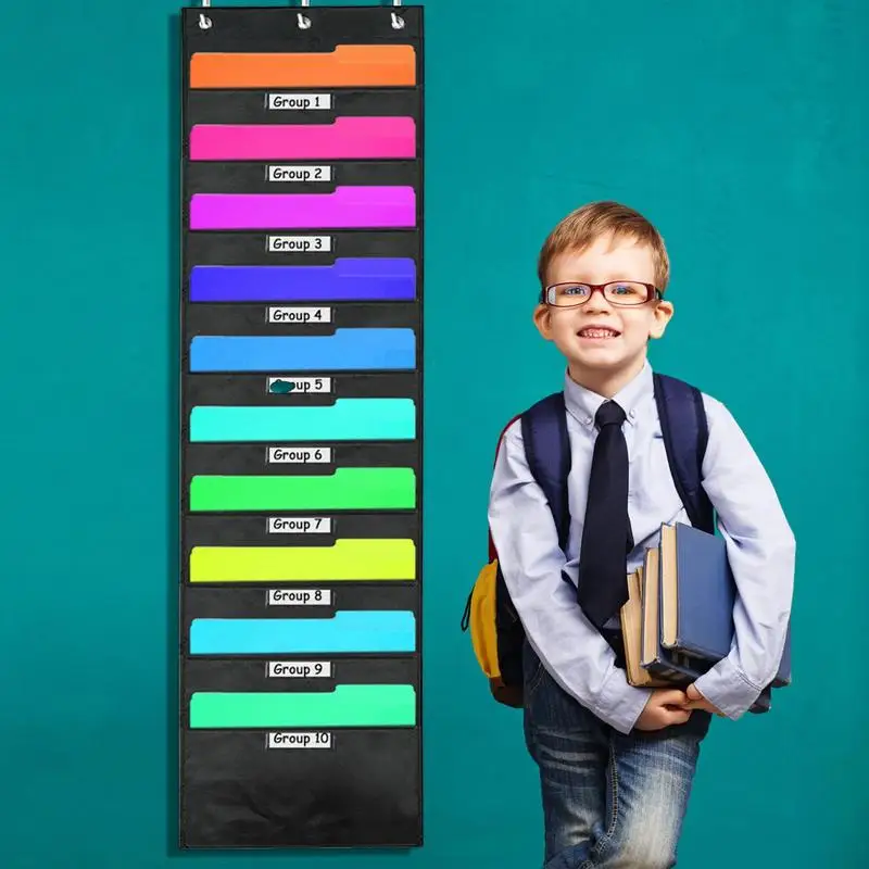 Wall Mounted File Organizer Storage Pocket Chart 10 Pockets Organizers With Blank Labels For Office Home Paper Document