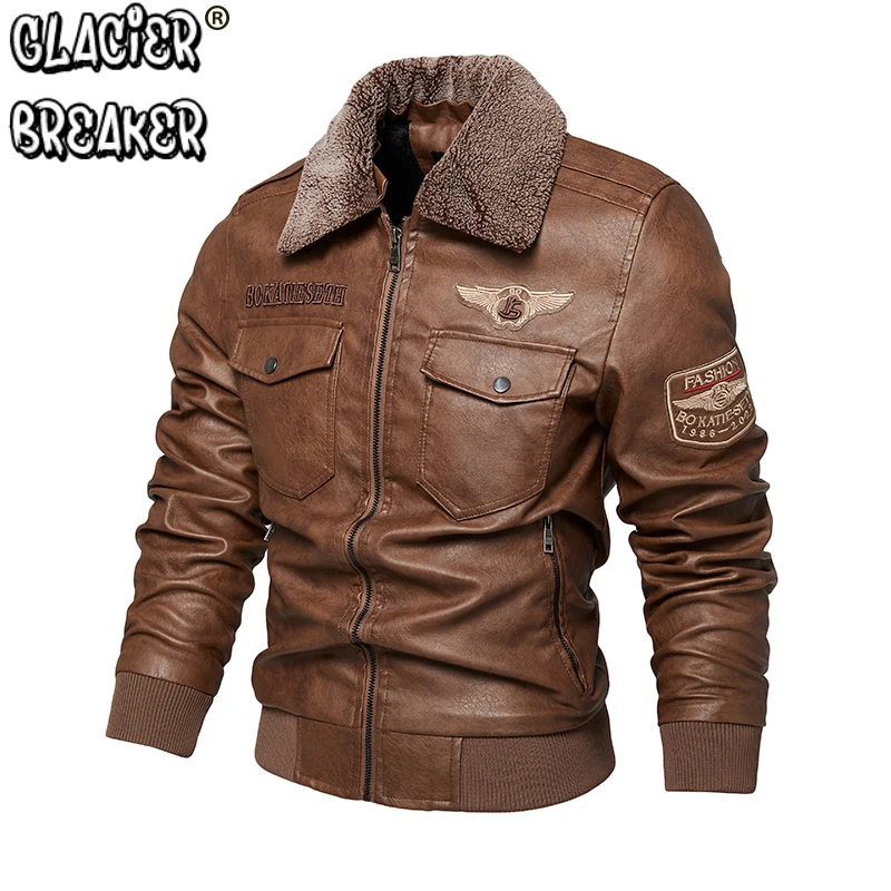 Men's Autumn And Winter Embroidery Original Leather Moto & Biker Coat Jacket Motorcycle Style Casual Warm Overcoat leather jackets
