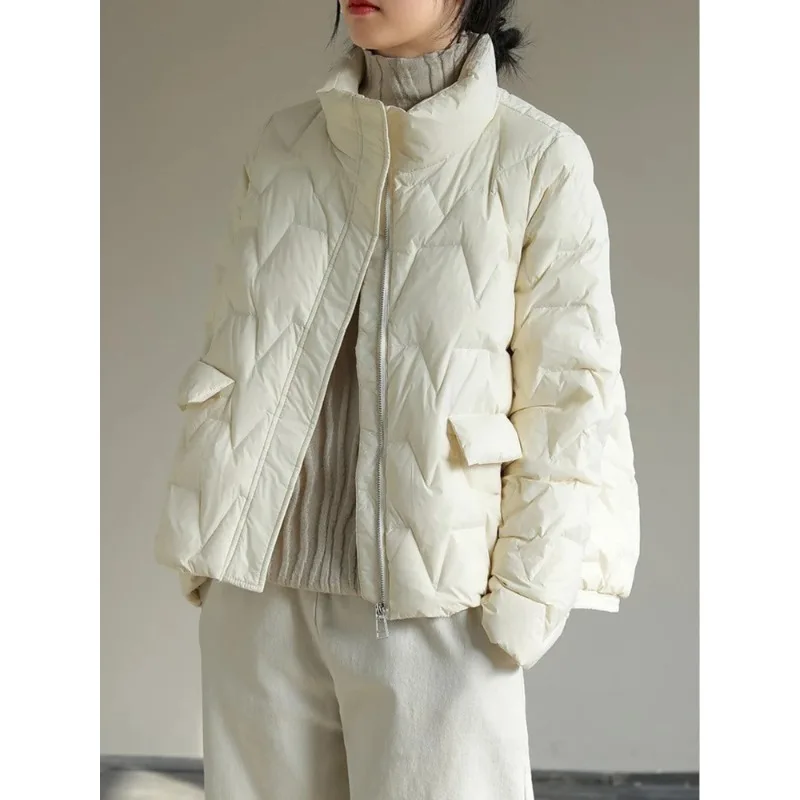 

Женское зимнее пальто на белом утином пуху 90%, Повседневная Женская парка на молнии с воротником-стойкой и карманами, Свободная Женская куртка, модель N32