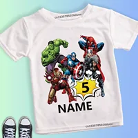 Kid Marvel Avengers Personalised Birthday Girl T-shirt Summer 2 3 4 5 6 7 8 9 SuperHero Birthday Party Short Sleeve Boys Shirts 2