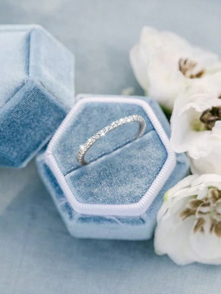 Ring 925 Sterling Silver 1.4mm Fashion Simplicity Full Zircon Stackable Plain For Women Daily Party Personalized Fine Jewelry
