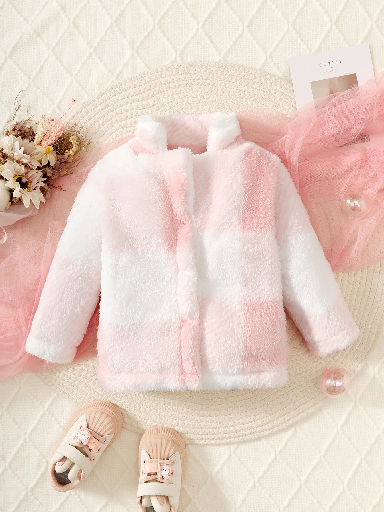 Autumn And Winter Female Baby Coat Stand Collar Long Sleeve Gradient Pink Wool Baby Girl Fashion Top