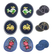 Denim Oval Embroidered Applique Cloth Patch Apparel Engineering Vehicle Animal Hat Pants Patch Knee Adhesive Iron on Patch