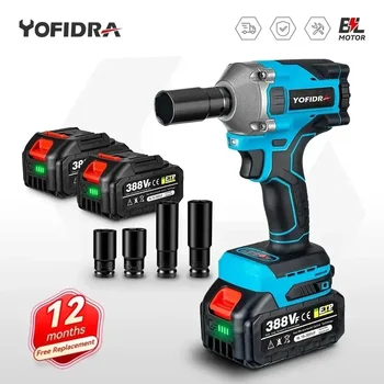 Yofidra 브러시리스 전기 임팩트 렌치, 무선 렌치 소켓, 마키타 18V 배터리용 1/2 인치 리튬 이온 배터리, 1000N.m, 20V