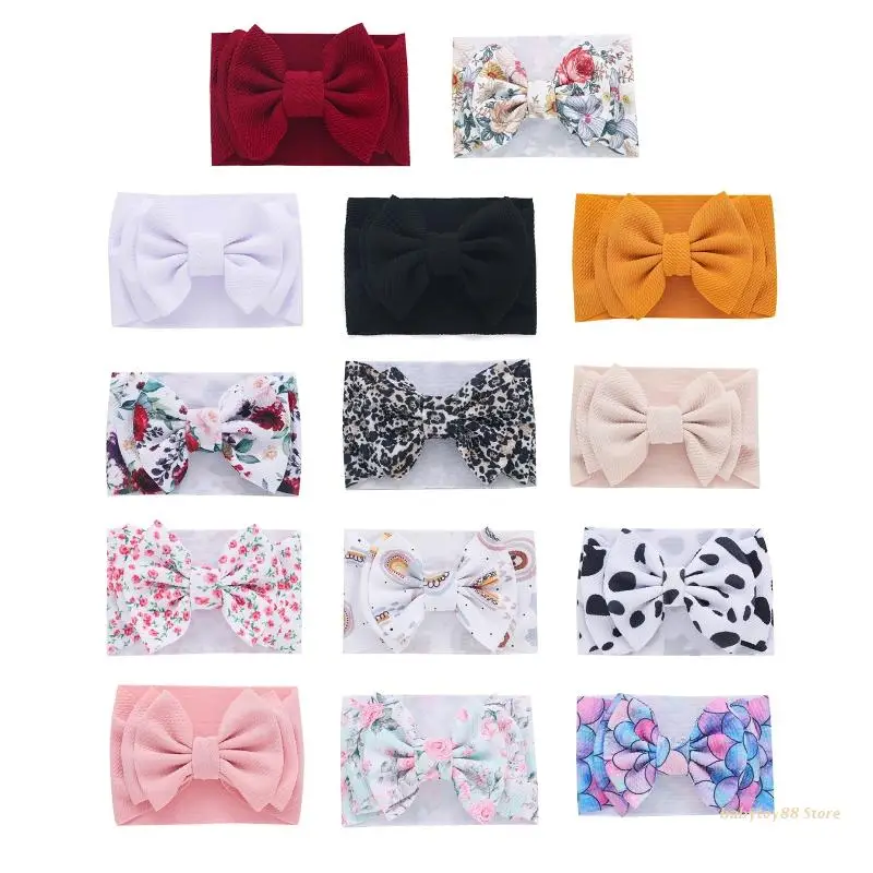Baby Girls Big Bows Headbands Elastic Nylon Hairbands Turban Hair Accessories For Newborns Infants Toddlers & Kids