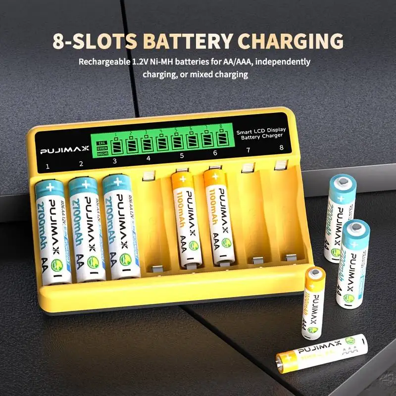 Rechargeable AAA Batteries With Charger,8 Pack High Capacity Ni-MH AAA Rechargeable Battery 1100mAh,AA AAA Battery Charger For Ni-MH Batteries With LCD Screen