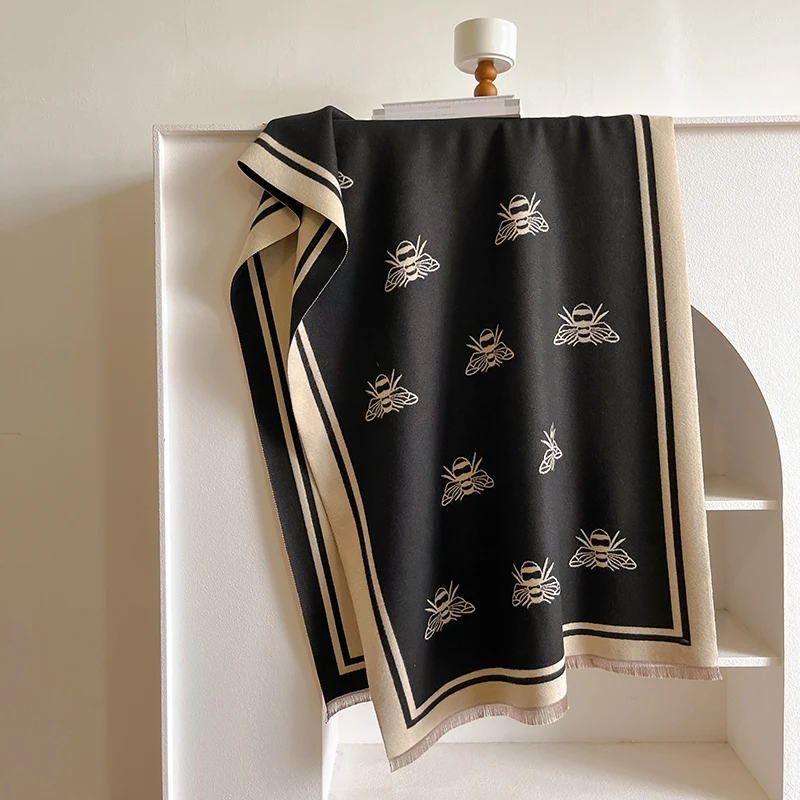 Nuovo inverno cashmere donna temperamento di fascia alta corto pony caldo bavaglino sciarpa stampata fronte-retro per due scopi_voghion.com