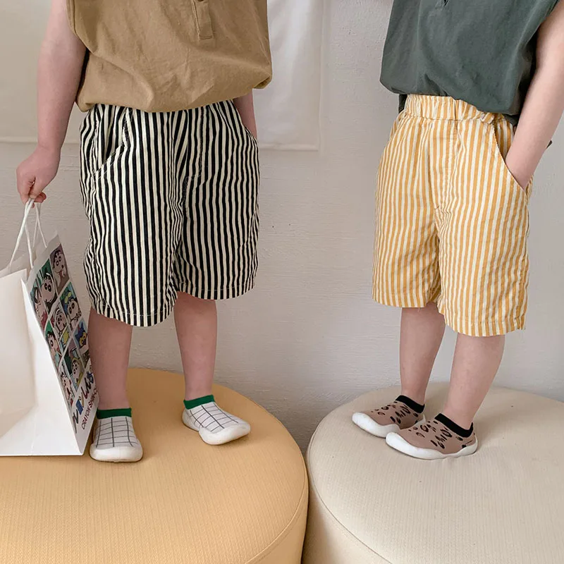 Summer Kids Clothes Stripe Girls Shorts Corduroy Elastic Boys Pants