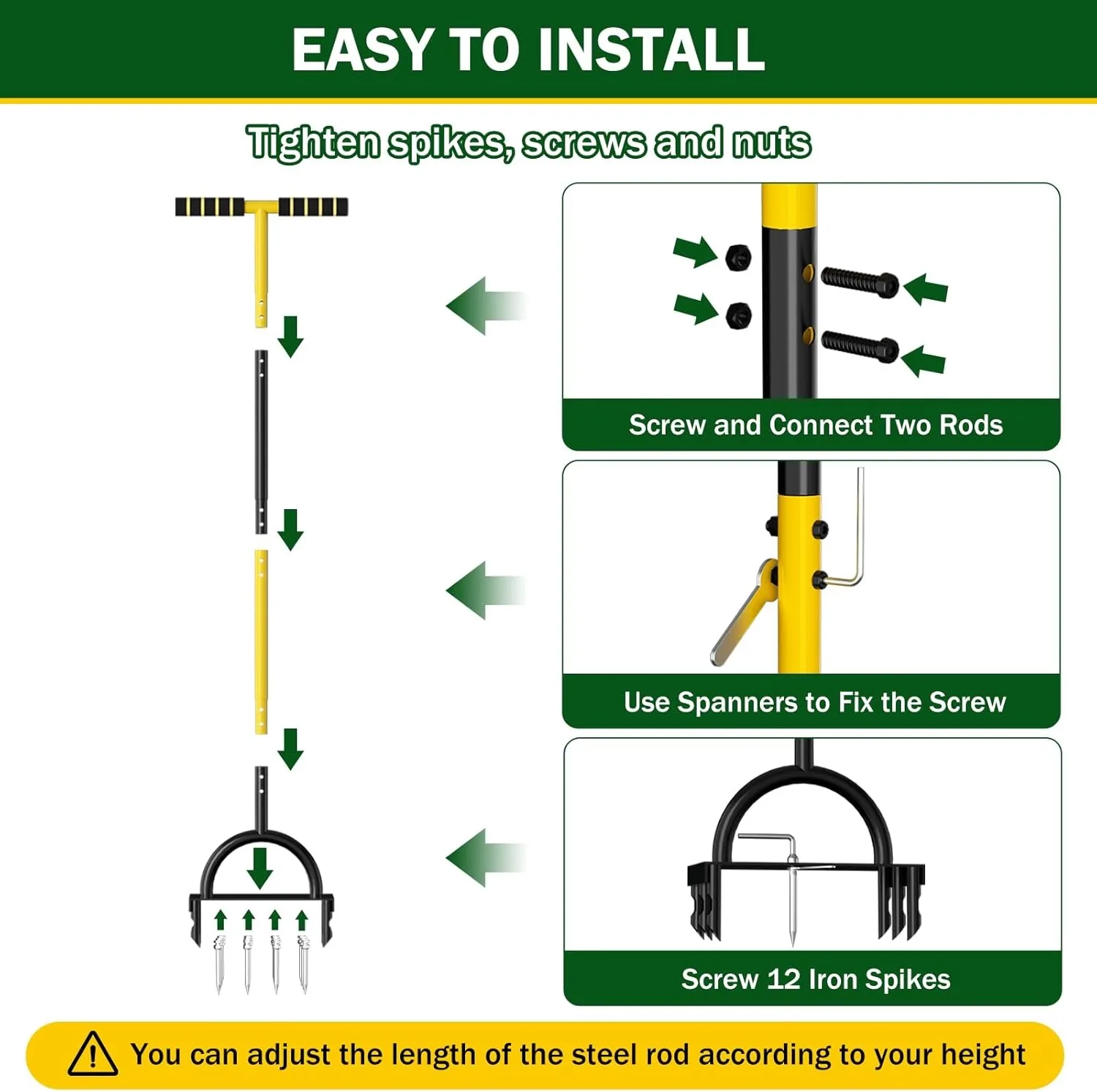 2-in-1 Manual Lawn Aerator Tool 16 Metal Spikes 8 Corer Plugs