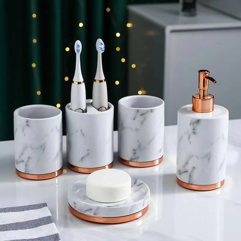 

Ceramic Bathroom Five Piece Nordic Creative Couple Tooth Cup Living Home Bathroom Supplies Mouthwash Cup Wash Set