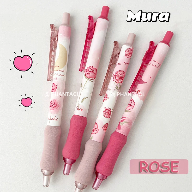 

4PCS/Set Pink Rose Automatic Pencil For Students Cute 0.5MM Pencil Soft Touch Writing Pencil Stationery School Office Supplies