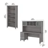72W Office Desk with Hutch 5 Shelf Bookcase Bundle Platinum Gray Wire Management Concealed Storage Adjustable Shelves Modern 3