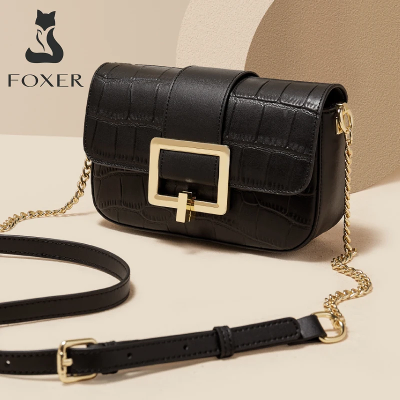 FOXER Split Leather Crocodile Pattern Women Crossbody Bag Fashion Lady High Quality Messenger Bag For Female Luxury Shoulder Bag