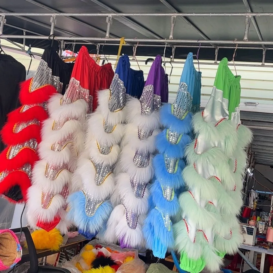Fluffy Lion Dance Costume Pants For Adults Chinese Traditional Colorful Festival Pants Men's Animal Cosplay Carnival Clothes