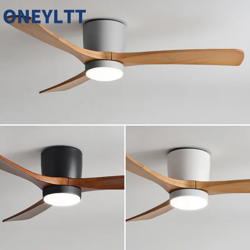 48 52inch Nordic Solid Wood Ceiling Fan Modern Minimalist Restaurant Living Room Bedroom Household,Fan with LED Lamp Ventilation
