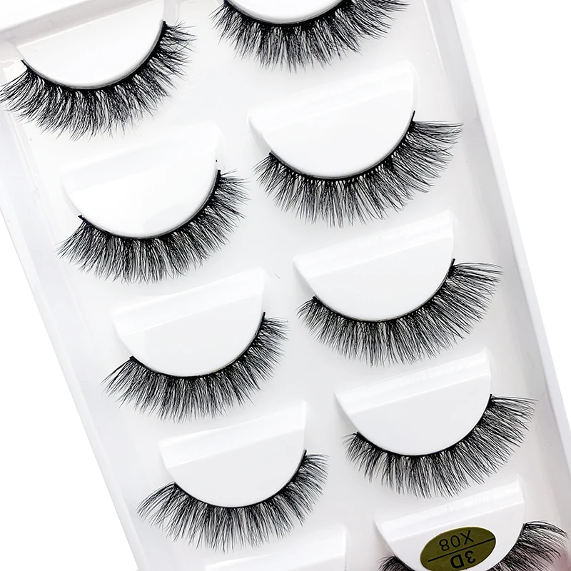 Faux 3D Mink Eyelashes Hair Soft False Lashes Fluffy Wispy Thick Handmade Eyelash Extension Makeup Tools 5 Pairs