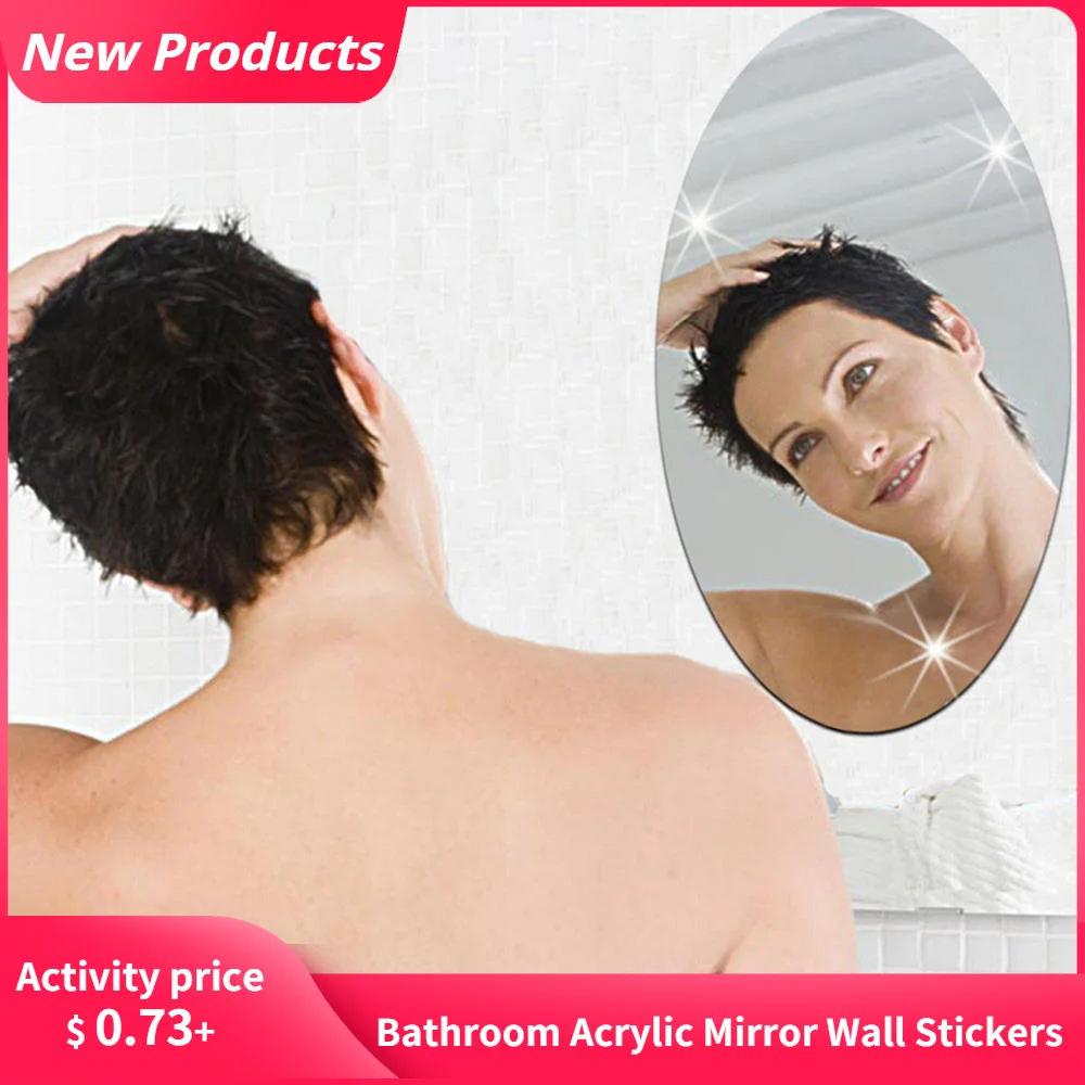 3D DIY Home Bathroom Acrylic Stickers Reflective Surface Oval Pattern Wall Stickers Mirror Stickers Home Bathroom Decoration
