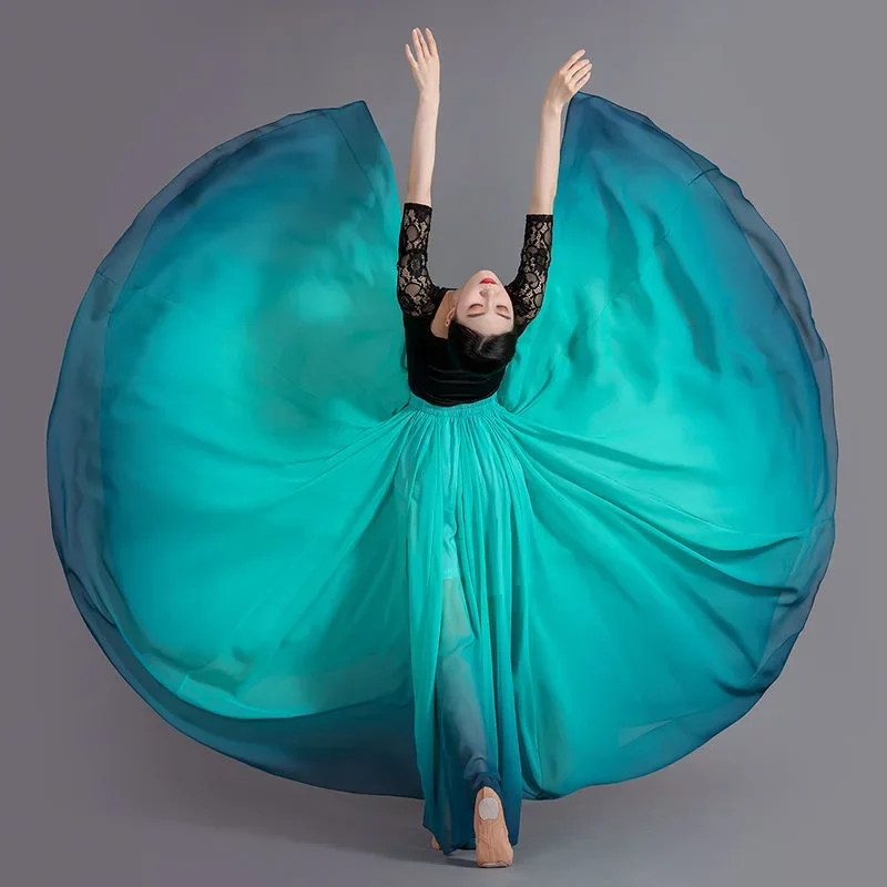 Women Flamenco Dresses Women Classical Dance Stage Performance Dancing Skirts 720 Degree Costumes Multicolour Gradient Flamenco Dance Performer Skirts