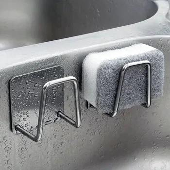 1PC cucina lavello in acciaio inossidabile spugne supporto autoadesivo scarico stendino ganci da parete cucina accessori organizzatore di stoccaggio 1
